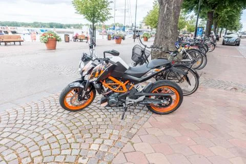 Parked mtorcycle Stock Photos