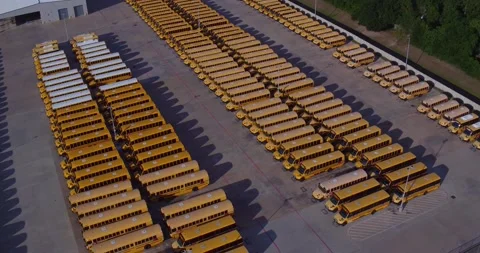 Parked School Buses Drone Pan (7) Video stock 138072353