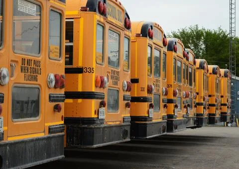 Parked School Buses Stock Photos