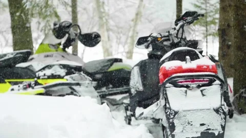 Parked Snow mobiles. Stock-Footage 331371428