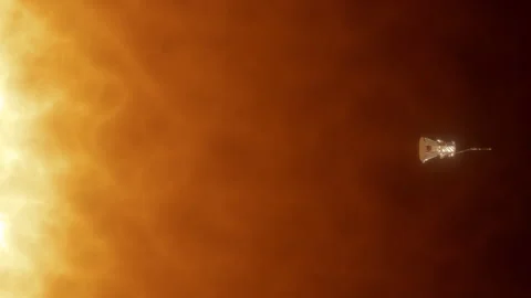 Parker Solar Probe Approaching Surface of the Sun from Right to Left with Heat Stock Footage 316894469