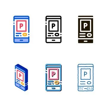 Parking application in phone series icon vector outline Stock Illustration
