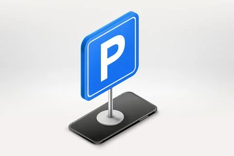 Parking application on smartphone. 3d vector illustration Stock Illustration
