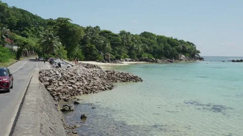 Parking area at Anse Royale Beach and entrance to Fairyland Beach on Mahe Island Video stock 331506154