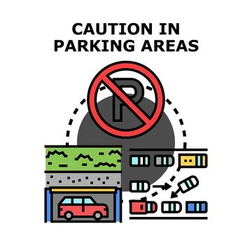Parking area caution, rules, and urban traffic safety Stock Illustration