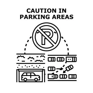 Parking area caution, rules, and urban traffic safety Stock Illustration