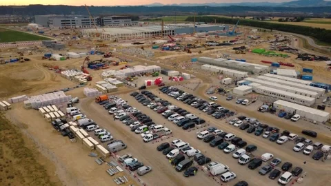 Parking area at the Google data center construction site in Kronstorf Stock Footage 342227075