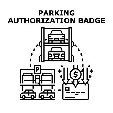 Parking authorization badge granting vehicle access concept Ilustración de archivo