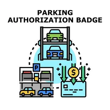 Parking authorization badge granting vehicle access concept Ilustración de archivo