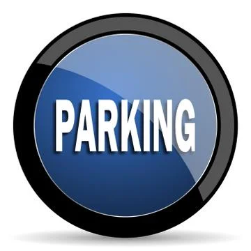 Parking blue circle glossy web icon on white background, round button for int Stock Illustration