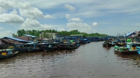 Parking boats at the river Stock Footage 268352818