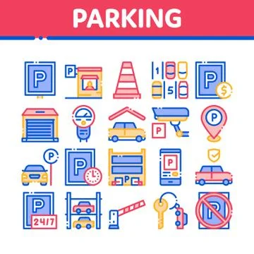 Parking Car Collection Elements Icons Set Vector 스톡 일러스트