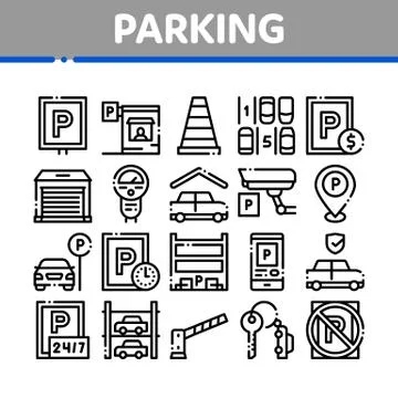 Parking Car Collection Elements Icons Set Vector Illustrazione stock