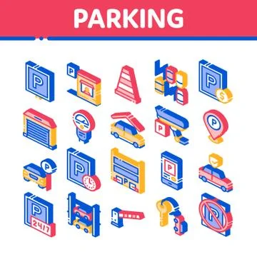 Parking Car Isometric Elements Icons Set Vector Stock Illustration