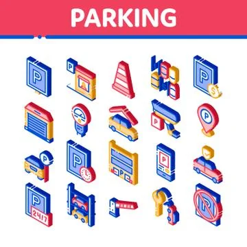 Parking Car Isometric Elements Icons Set Vector Stockillustratie