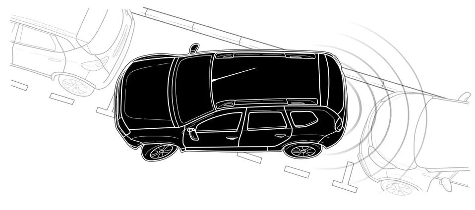 Parking car vector line technical draw style. Stock Illustration