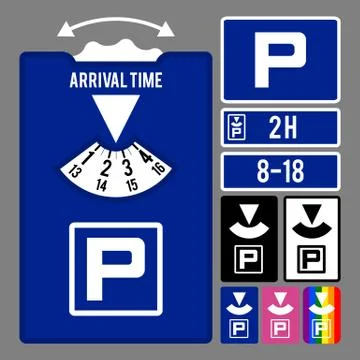 Parking clock icon. Vector set for parking time tracking Stock Illustration