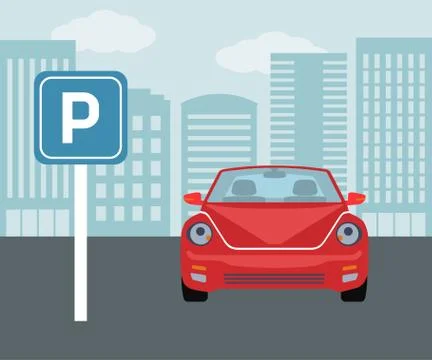 Parking concept in flat style over blue background. Stock Illustration