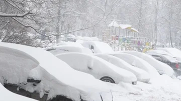 Parking covered with snow Stock Footage 85486065