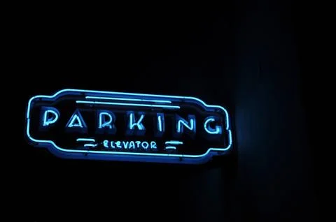 Parking elevator neon light sign Stock Illustration