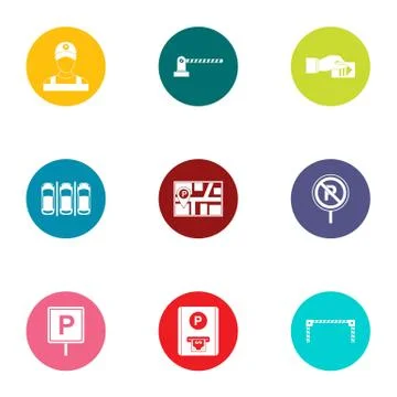Parking facilities icons set, flat style Ilustración de archivo