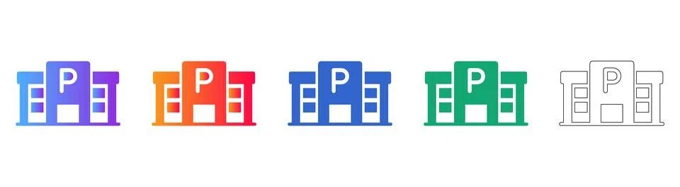 Parking Facility Icon Set with P Symbol and Gradient Aesthetic Stock Illustration