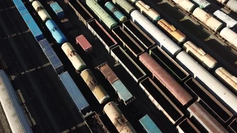 Parking of freight trains on the sorting platform. Stock Footage 141781275