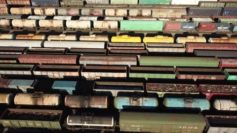 Parking of freight trains on the sorting platform. Stock Footage 141781291