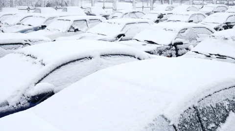 Parking full of cars covered with snow Stock Footage 59000254