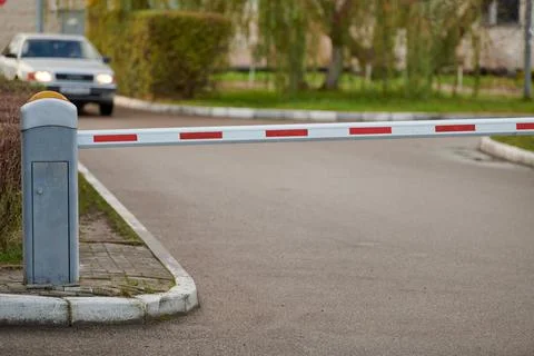 Parking gate, automatic car barrier system 스톡 사진