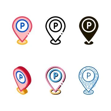 Parking geolocation icon multistyle vector outline Stockillustratie