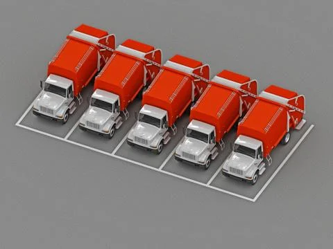 Parking with a group of garbage trucks Stock Illustration