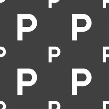 Parking icon sign. Seamless pattern on a gray background. Illustrazione stock