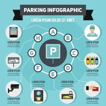 Parking infographic concept, flat style Ilustração Stock
