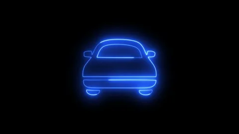 Parking location car shape stroke icon. Glowing neon car icon animation video Stock Footage 312720700