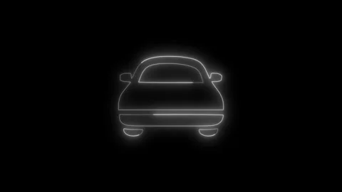 Parking location car shape stroke icon. Glowing neon car icon animation video Stock Footage 312720721