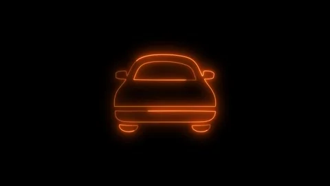 Parking location car shape stroke icon. Glowing neon car icon animation video Stock Footage 312720722