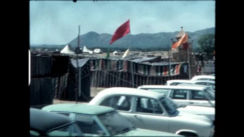 Parking Lot with Flags and Mountains Video stock 276293255