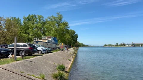 The parking lot in front of the weir in Märkt, Germany Stock-Footage 336025385