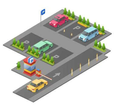 Parking lot isometric 3D vector illustration for construction design of cars Stock Illustration