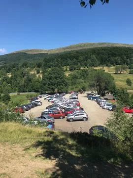 A parking lot in the mountains. Stock Photos