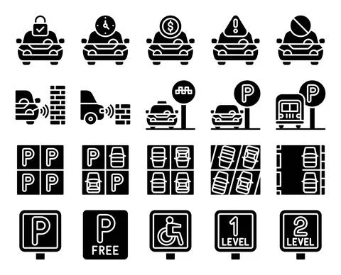 Parking lot related solid icon set, vector illustration 스톡 일러스트