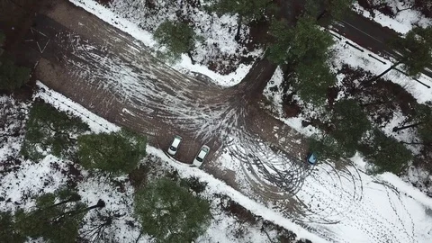 Parking lot seen from above in snow Stock Footage 83460326