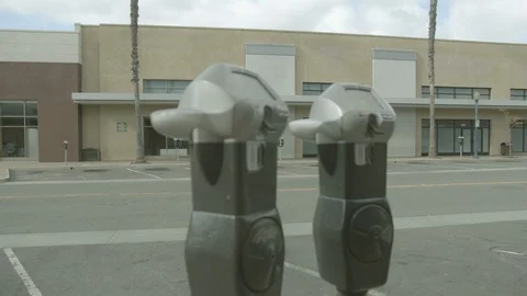 Parking meter. Abandoned empty city during coronavirus quarantine. Raw Stock Footage 127120713