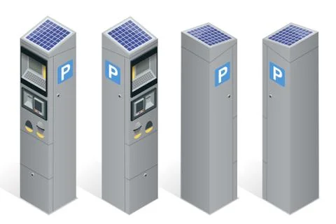 Parking meter allowing payment by mobile phone, credit cards, co Stock Illustration