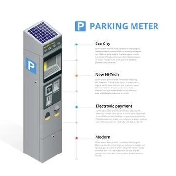 Parking meter allowing payment by mobile phone, credit cards, co Stock Illustration