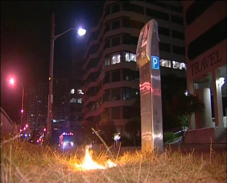 Parking Meter Fire Arson Attack Stock Footage 138244