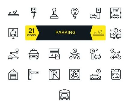 Parking Modern Vector Collection with 25 Regular Line Retina Ready Grid Fit.. Stock Illustration