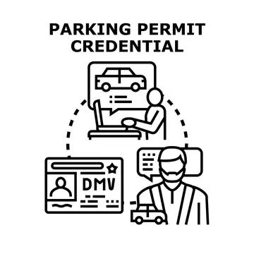 Parking permit credential issuing and approval process 库存插图
