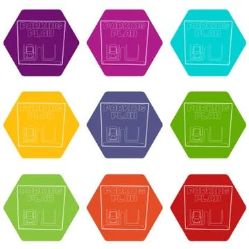 Parking plan icons set 9 vector Ilustración de archivo